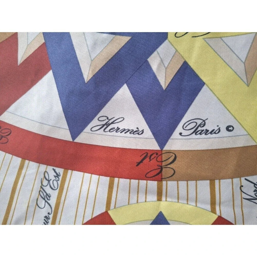 Hermes La Rose Des Vents Compass Scarf Silk 34” X 34” Designer
